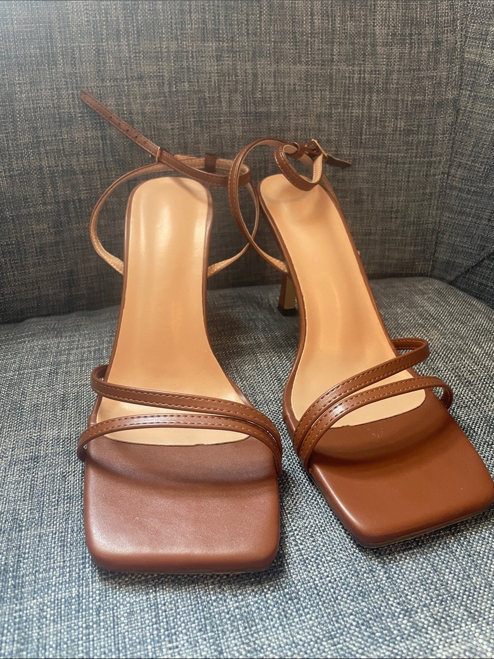 Women’s Brown Strappy Square-Toe Heeled Sandals